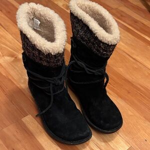 UGG Black Suede Boots with Cream Lining